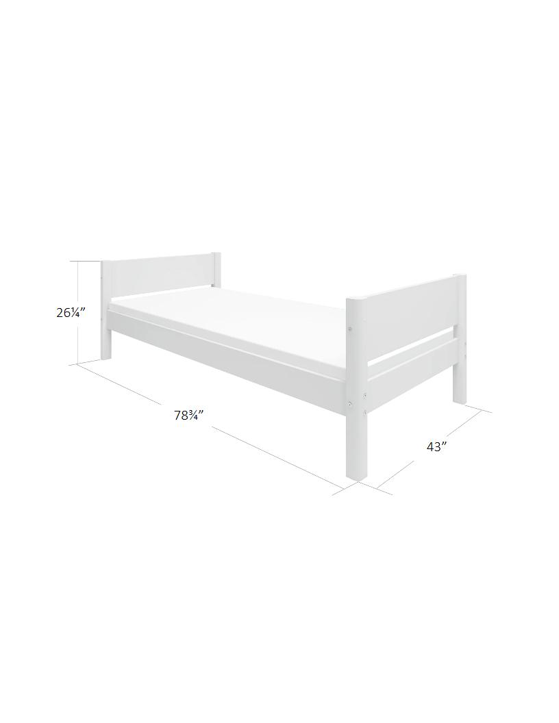 WHITE Single Bed with Birch Legs