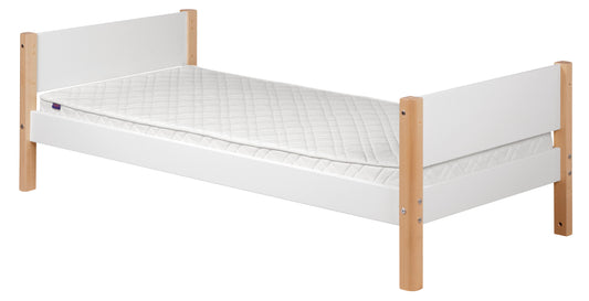 WHITE Single Bed with Birch Legs